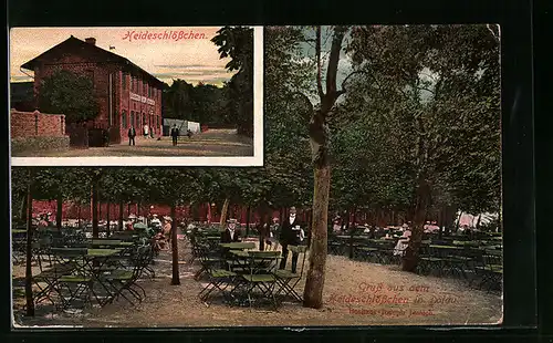 AK Dölau, Gasthaus Heideschlösschen von Joseph Jessich, Garten