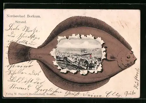 AK Borkum, Strandpartie im Fisch, Passepartout