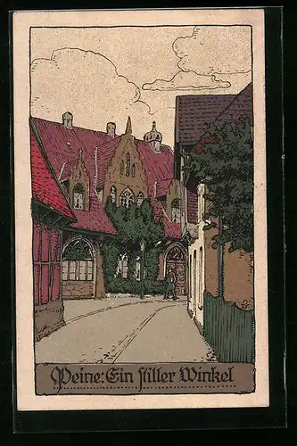 Steindruck-AK Peine, Strassenpartie in der Stadt