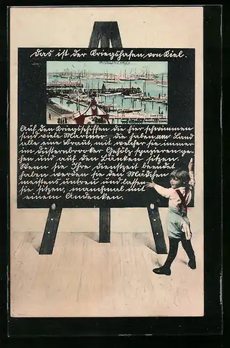 Schultafel-AK Kiel, Kriegshafen im Flaggenschmuck