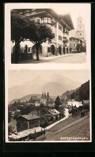 Foto-AK Berchtesgaden, Strasse an der St. Andreas-Kirche