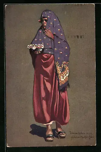 Künstler-AK Türkische Dame im traditionellen Gewand