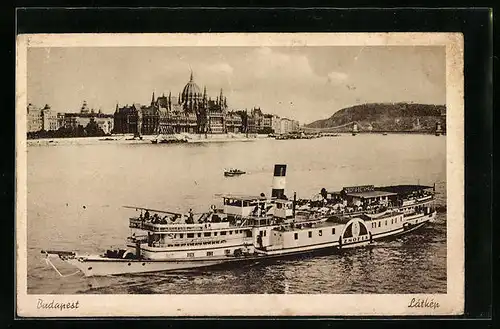 AK Budapest, Donaudampfer Zsofia, Flusspartie