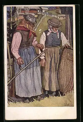 Künstler-AK Zwei Kärntnerinnen in Tracht