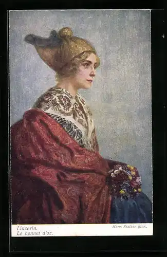 Künstler-AK Junge Linzerin in Tracht, Le bonnet d`or, Oberösterreich