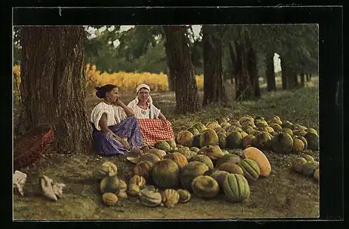 AK Melonenhändlerinnen am Wegesrand