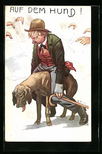 Künstler-AK Auf dem Hund!, Gerichtsvollzieher