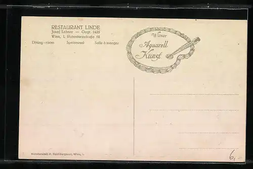 AK Wien, Restaurant Linde, Inh.: Josef Lehner, Rotenturmstrasse 12, Speisesaal
