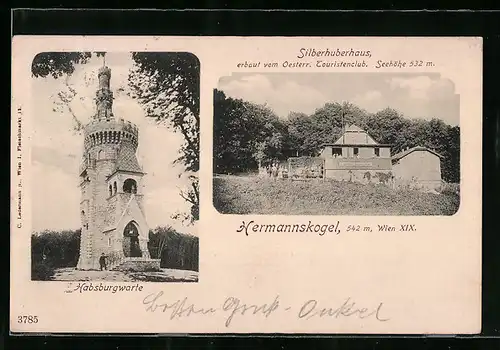 AK Wien-Hermannskogel, Habsburgwarte und Gasthof Silberhuberhaus