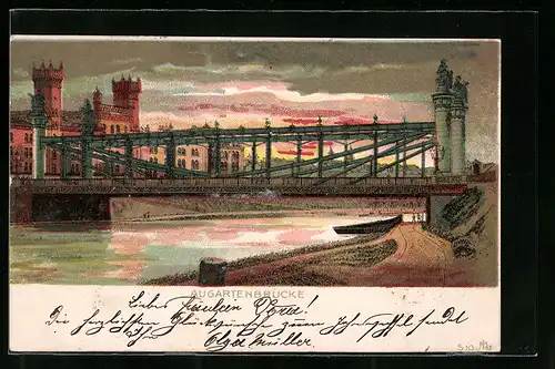 AK Wien, Augartenbrücke mit Donau