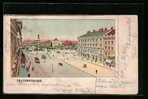 AK Wien, Praterstrasse mit Strassenbahn
