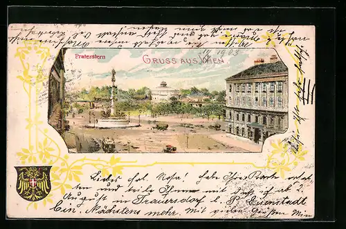 Lithographie Wien, Praterstern mit Denkmal