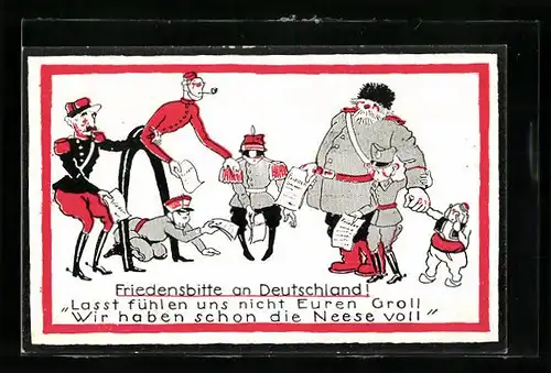 Künstler-AK Der Feind legt den Deutschen Friedensverträge vor, sie haben schon die Neese voll