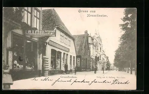 AK Neumünster, Buchbinderei H. Hallberg in der Strasse Grossflecken