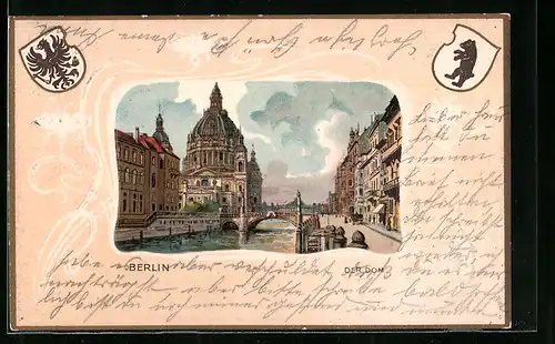 Passepartout-Lithographie Berlin, der Dom mit Wappen