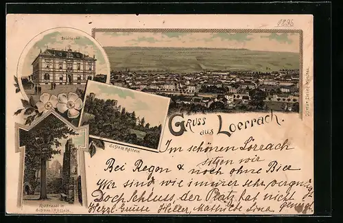 Lithographie Loerrach, Schloss Rötteln und Rittersaal