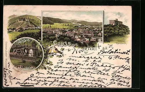 Lithographie Hamburg-Neustadt, Schloss Hambach und Schönthal Grotte