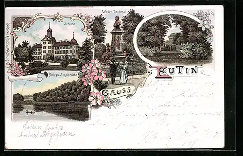 Lithographie Eutin, Schloss, Weber Denkmal, Blick g.d. Angelbrücke