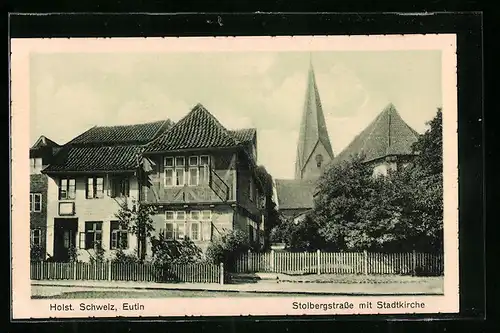 AK Eutin, Stolbergstrasse mit Stadtkirche