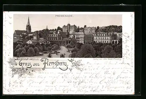 Lithographie Flensburg, Grünanlagen in der Promenade