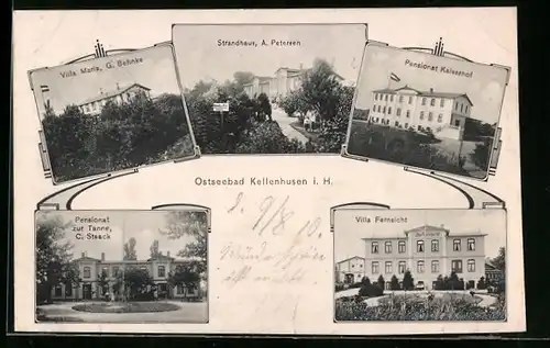 AK Kellenhusen i. H., Hotel-Villa Maria von G. Behnke, Strandhaus von A. Petersen und Pensionat Kaiserhof