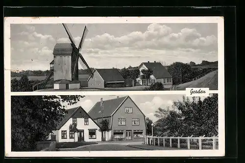 AK Groden, Windmühle mit Geschäftshäusern