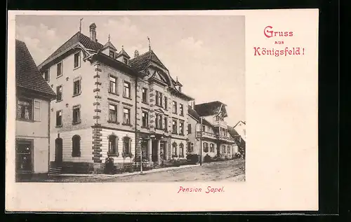 AK Königsfeld, Hotel-Pension Sapel in der Strassenansicht