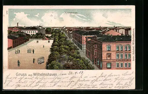Lithographie Wilhelmshaven, Roonstrasse aus der Vogelschau