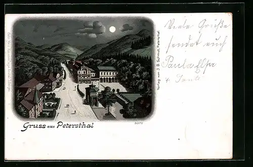 Lithographie Petersthal in Baden, Ortsansicht aus der Vogelschau