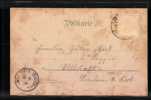 Lithographie Petersthal in Baden, Ortsansicht aus der Vogelschau