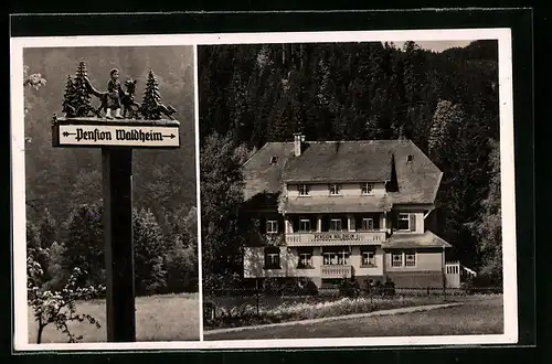 AK Hinterzarten im Schwarzwald, Hotel-Pension Waldheim mit Waldblick