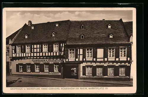 AK Rüdesheim a. Rh., Gasthaus und Weinstube von Hans Corvers am Marktplatz 13