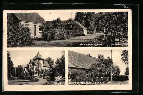 AK Wiegersen, Schloss und Kolonialwarenhandlung von W. Vieths