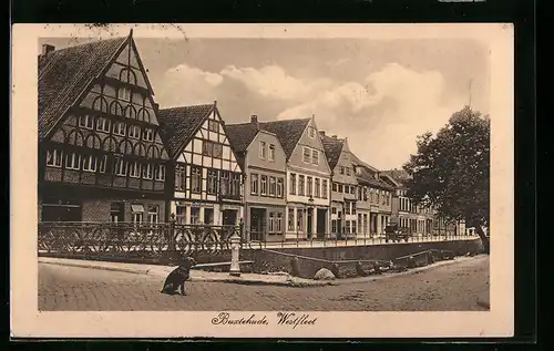 AK Buxtehude, Westfleth Strasse mit Fachwerkhäusern