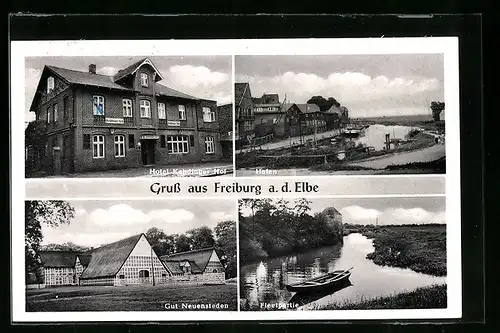 AK Freiburg /Elbe, Hotel Kehdinger Hof, Hafen, Fleetpartie