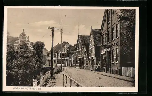 AK Jork i. Altenlande, Strassenpartie mit Fachwerkhäusern