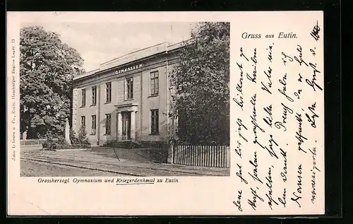 AK Eutin, Grossherzogl. Gymnasium und Kriegerdenkmal