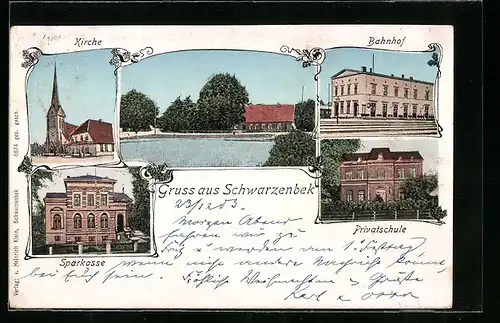 AK Schwarzenbek, Sparkasse, Bahnhof, Privatschule