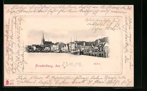 AK Sonderburg, Ortsansicht mit Hafen