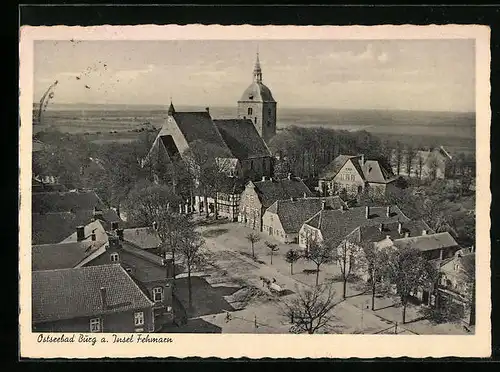 AK Burg /Fehmarn, Ortspartie mit Kirche