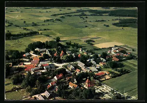 AK Satemin, Fliegeraufnahme vom Rundlingsdorf im Hann. Wendland