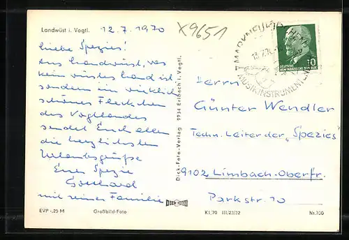 AK Landwüst i. Vogtl., Teilansicht aus der Vogelschau