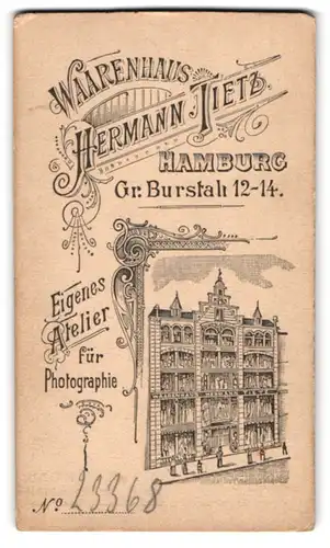 Fotografie Hermann Tietz, Hamburg, Gr. Burstah 12-14, Ansicht Hamburg, Blick auf die Fassade des Ateliersgebäude