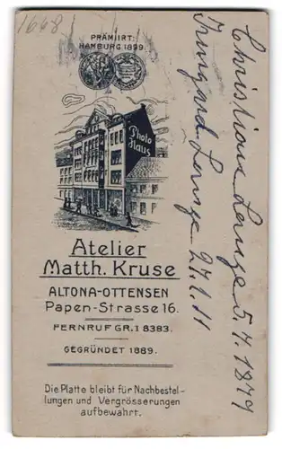 Fotografie Matth. Kruse, Altona, Papen-Str. 16, Ansicht Altona, Partie am Ateliersgebäude mit Strassenpartie