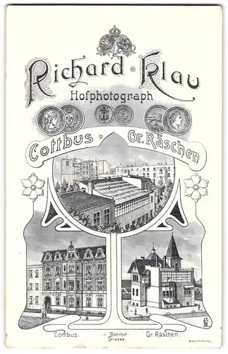 Fotografie Richard Klau, Cottbus, Bahnhofstr., Ansicht Gr. Räschen, Blick auf die Ateliersgebäude im Ort und in Cottbus