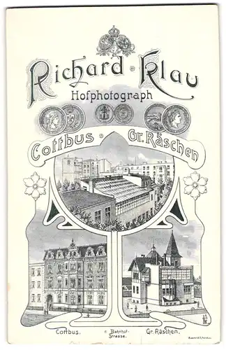 Fotografie Richard Klau, Cottbus, Bahnhofstr., Ansicht Gr. Räschen, Haus des Ateliers und Atelier in Cottbus