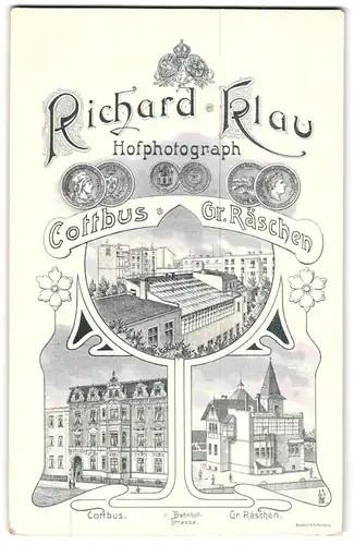 Fotografie Richard Klau, Cottbus, Bahnhofstr., Ansicht Gr. Räschen, die Ateliers in Gross Räschen und Cottbus