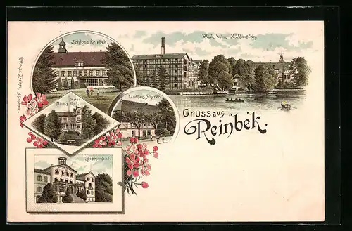 Lithographie Reinbek, Schloss Reinbek, Gasthaus Landhaus Scherer, Sophienbad