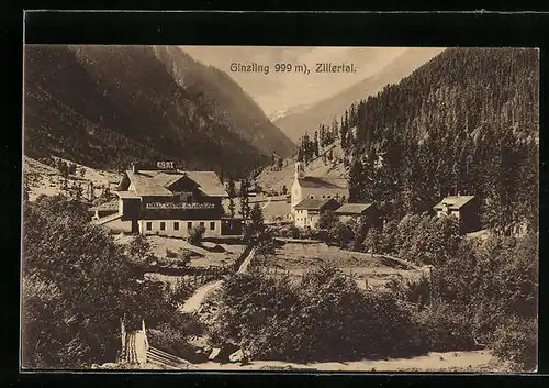 AK Ginzling /Zillertal, Gasthof Kröll Alt-Ginzling und Kirche