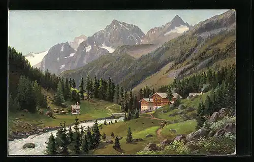 Künstler-AK Neu-Breitlahner /Zillertal, Panorama